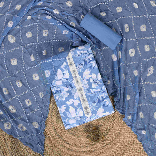 Cornflower Blue Flowry Cotton Unstitched Suit Set