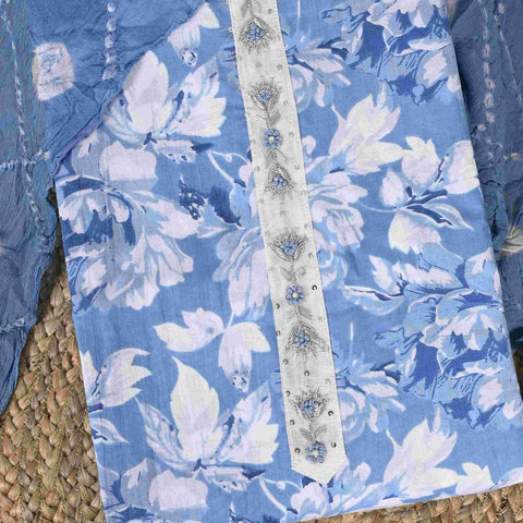 Cornflower Blue Flowry Cotton Unstitched Suit Set