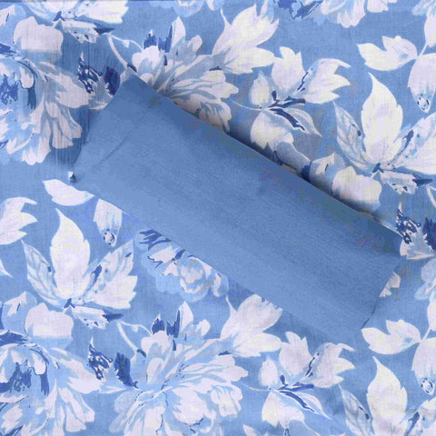 Cornflower Blue Flowry Cotton Unstitched Suit Set