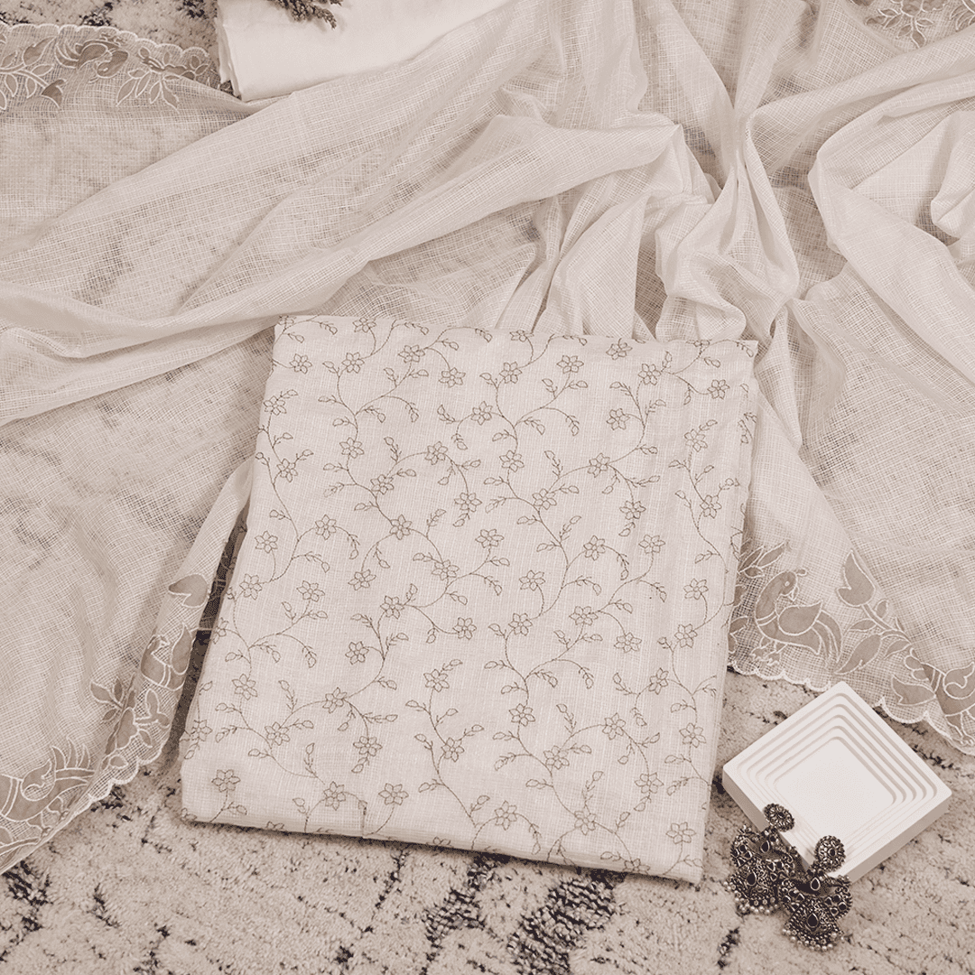 Cotton White Kota Doriya Unstitched Suit Set