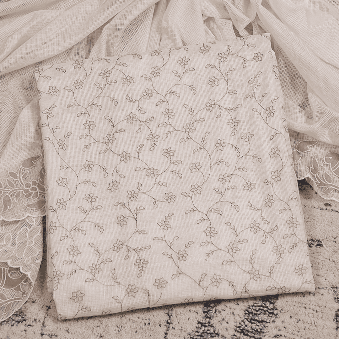 Cotton White Kota Doriya Unstitched Suit Set