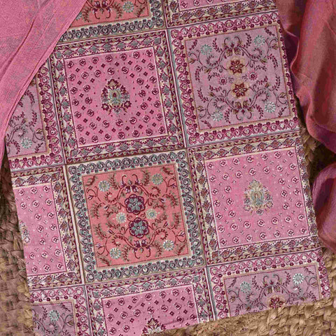 Crepe Pink Silk Print Cotton Unstitched Suit Set