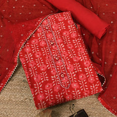 Crimson Red Cotton Suit Set