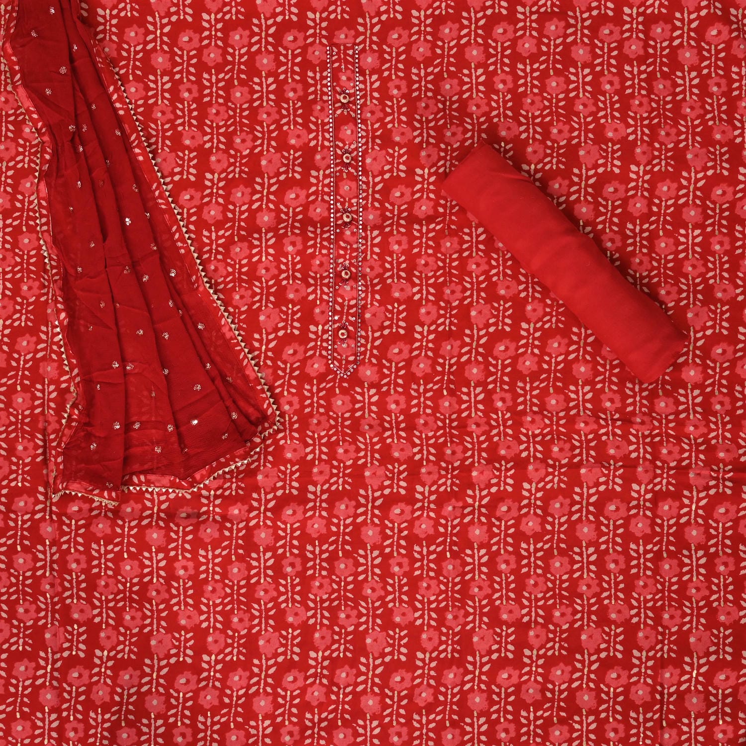 Crimson Red Cotton Suit Set