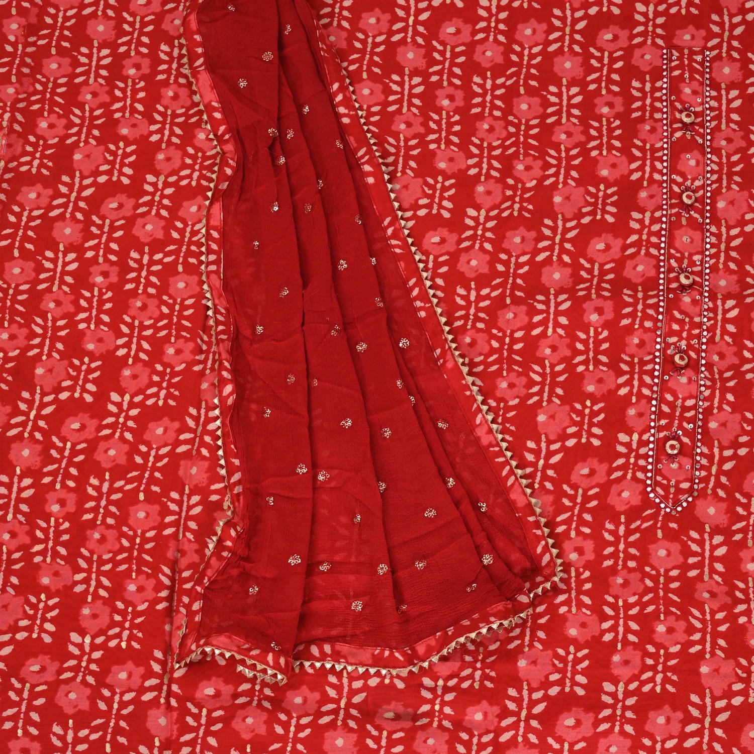 Crimson Red Cotton Suit Set
