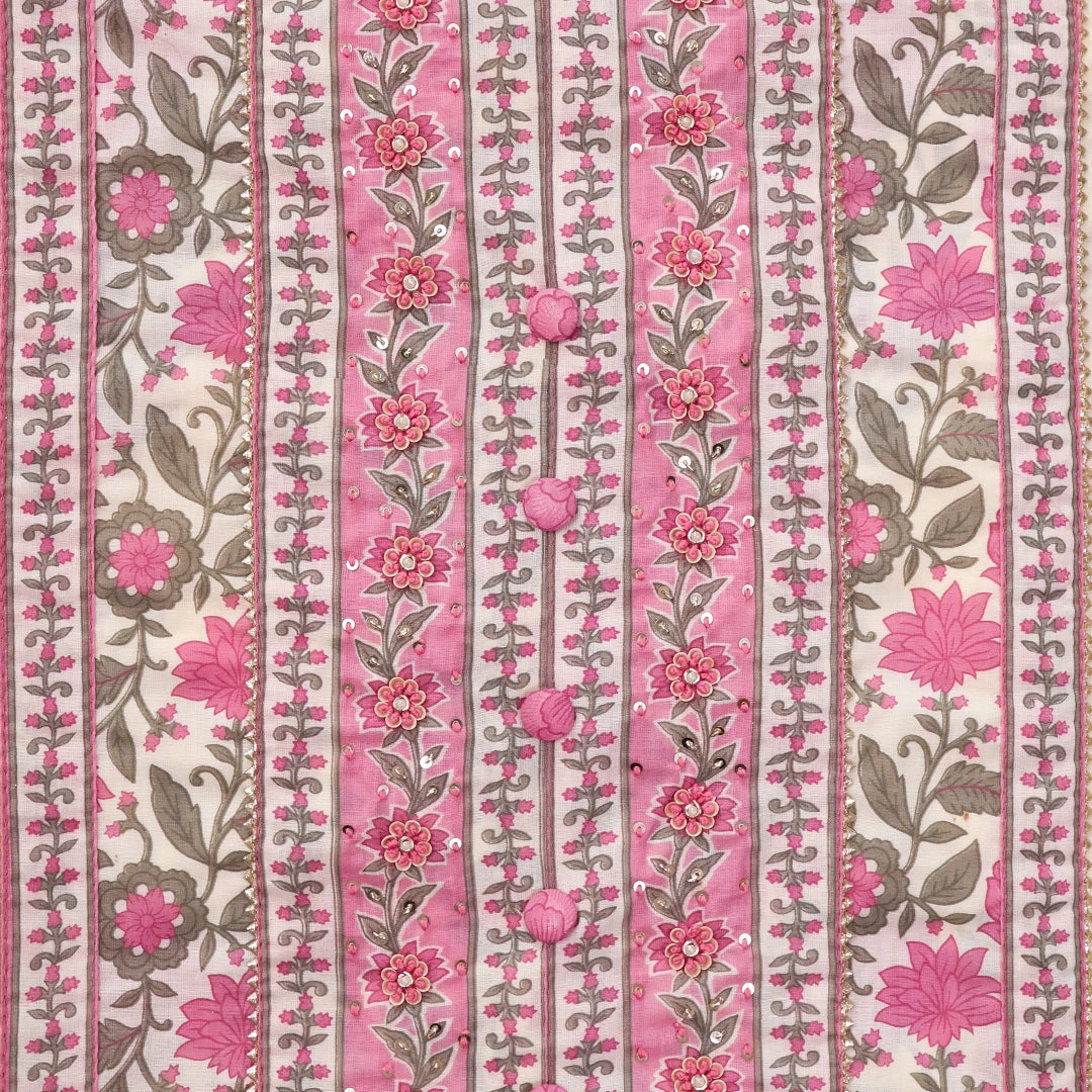 Cute Daisy Pink Cotton Unstitched Suit Set