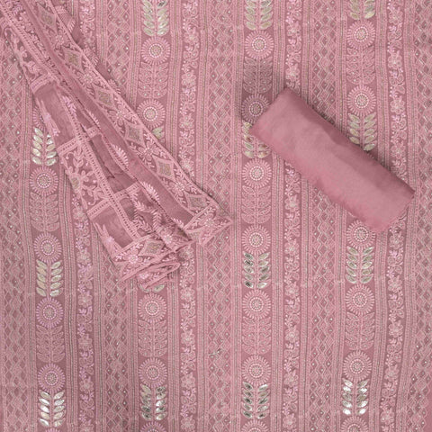 Cute Rosy Mauve ChikanKari Georgette Suit Set