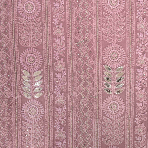 Cute Rosy Mauve ChikanKari Georgette Suit Set