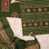 Dark Moss Kalamkari Print Cotton Unstitched Suit Set