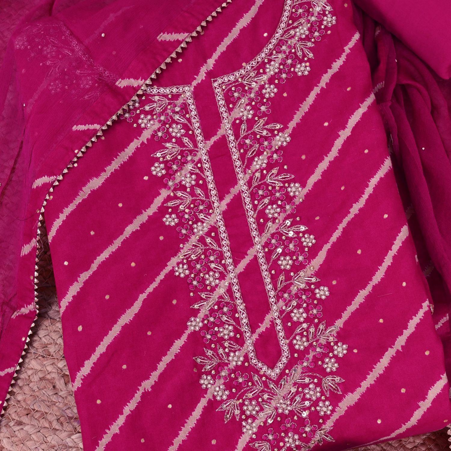 Dark Rani Leheriya Silk Suit Set