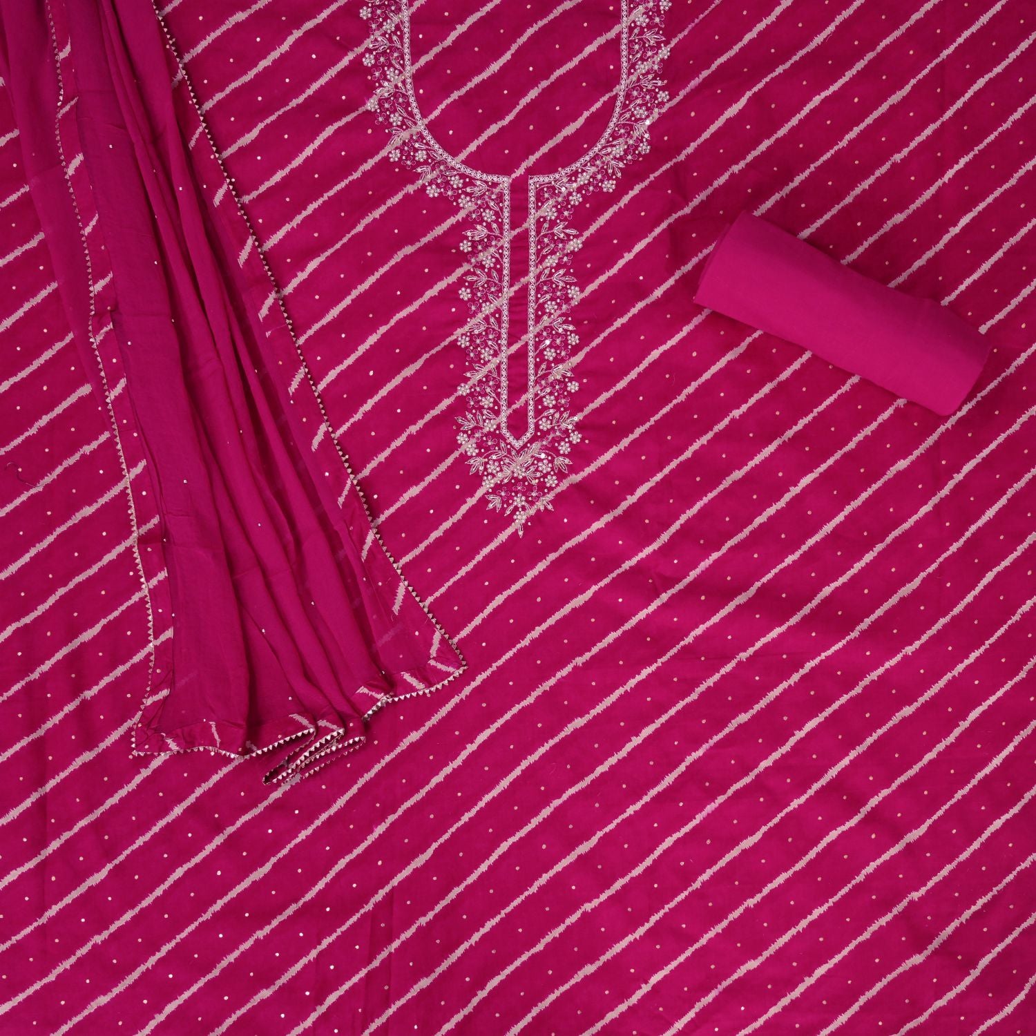 Dark Rani Leheriya Silk Suit Set