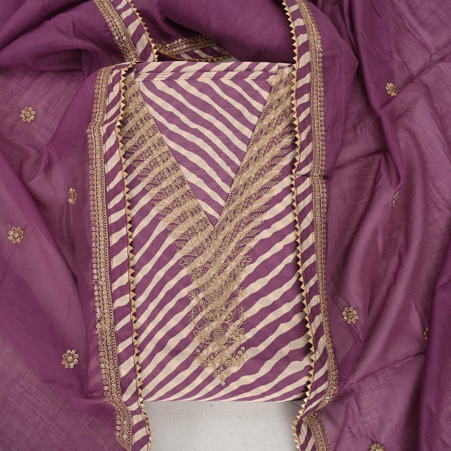 Dazzling Movv Muslin Leheriya Unstitched Suit Set