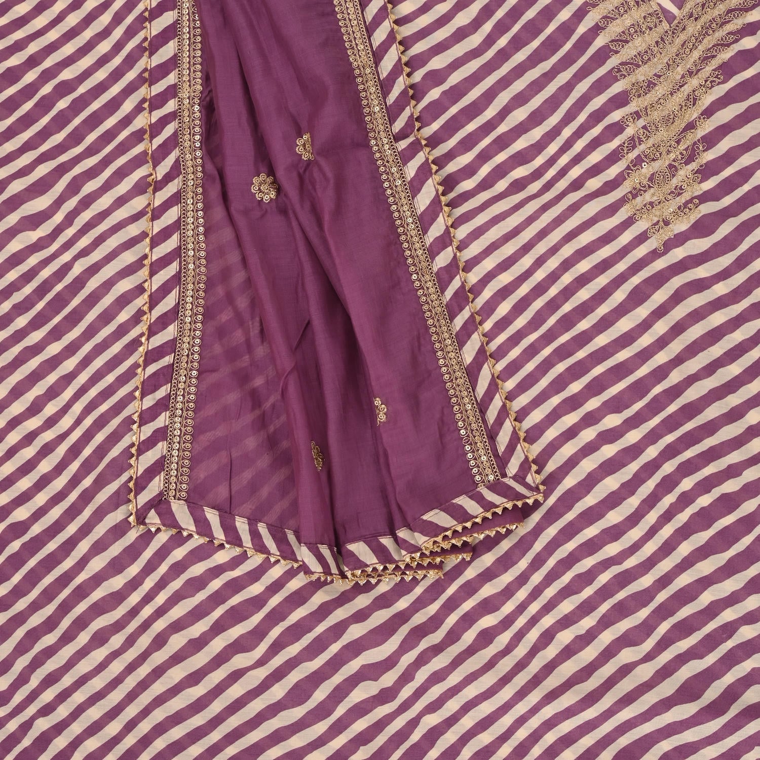 Dazzling Movv Muslin Leheriya Unstitched Suit Set
