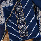 Deep Blue Shibori Crepe Unstitched Salwar Suit