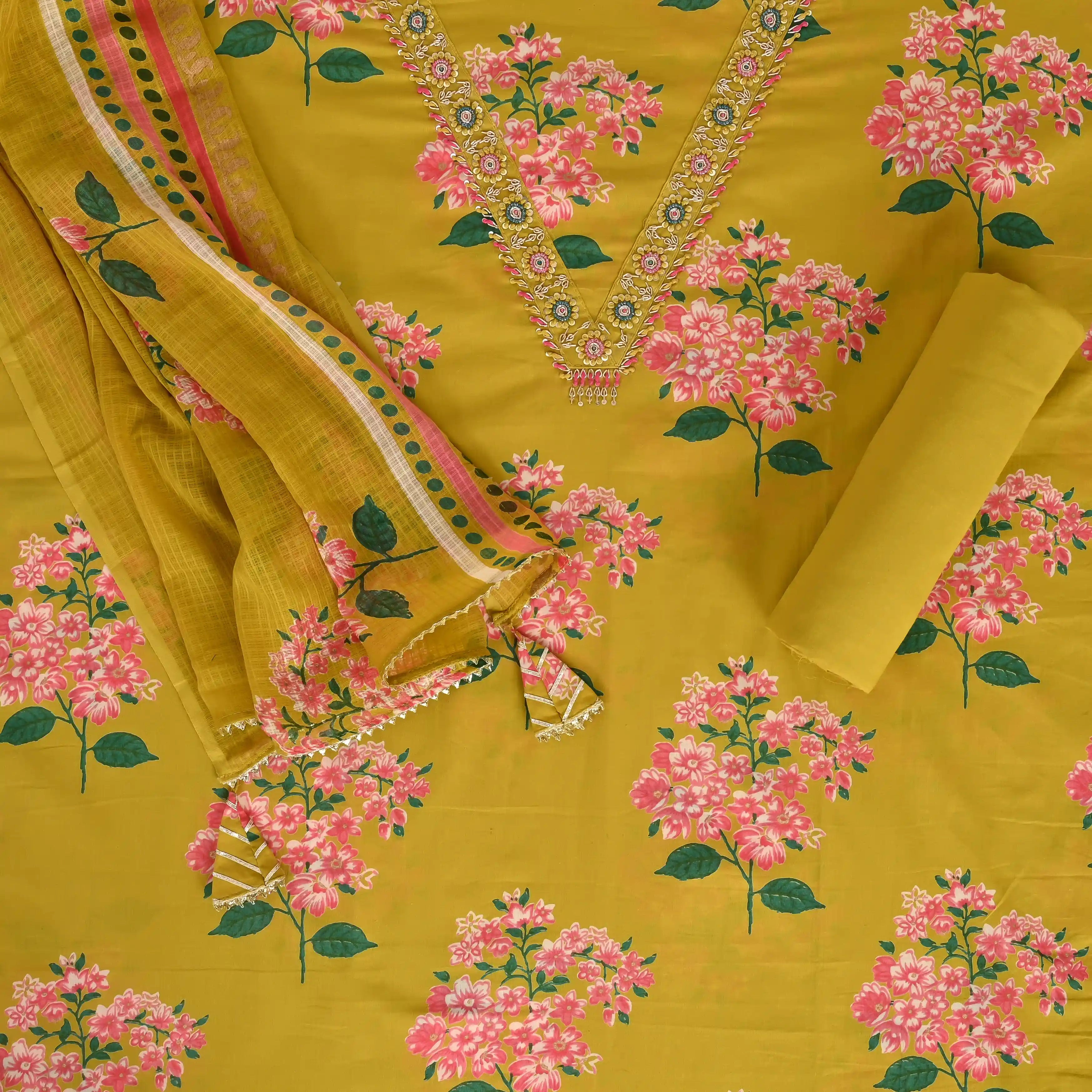 Dijon Mustard Cotton Unstitched Suit Set