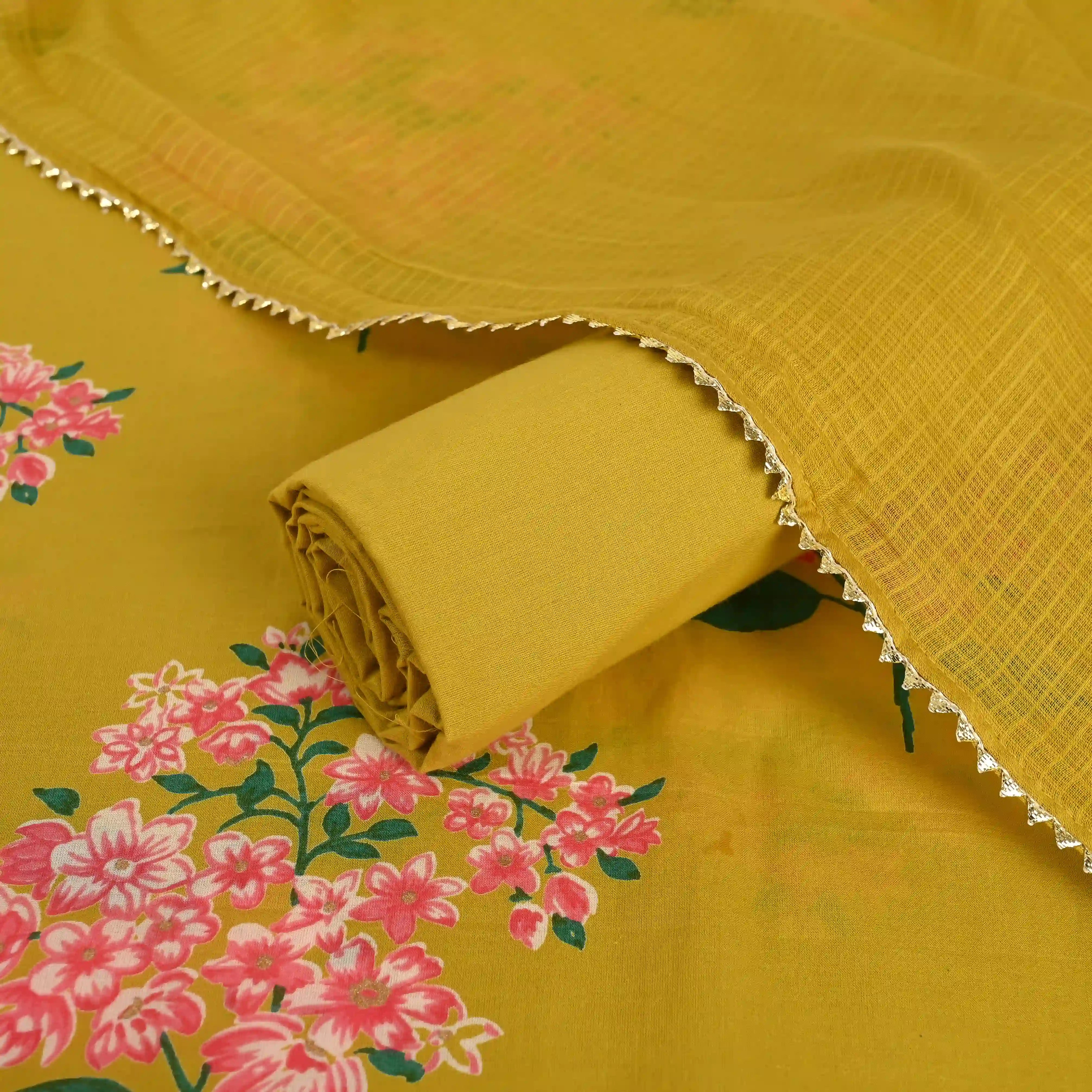 Dijon Mustard Cotton Unstitched Suit Set