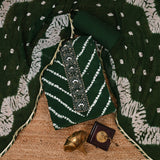 Elegant Green Crepe Shibori Unstitched Salwar Suit