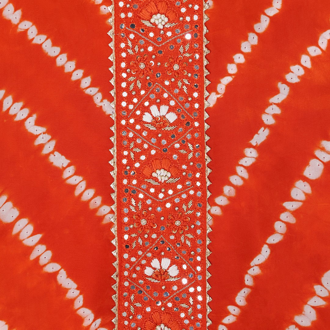 Elegant Orange Crepe Shibori Unstitched Salwar Suit