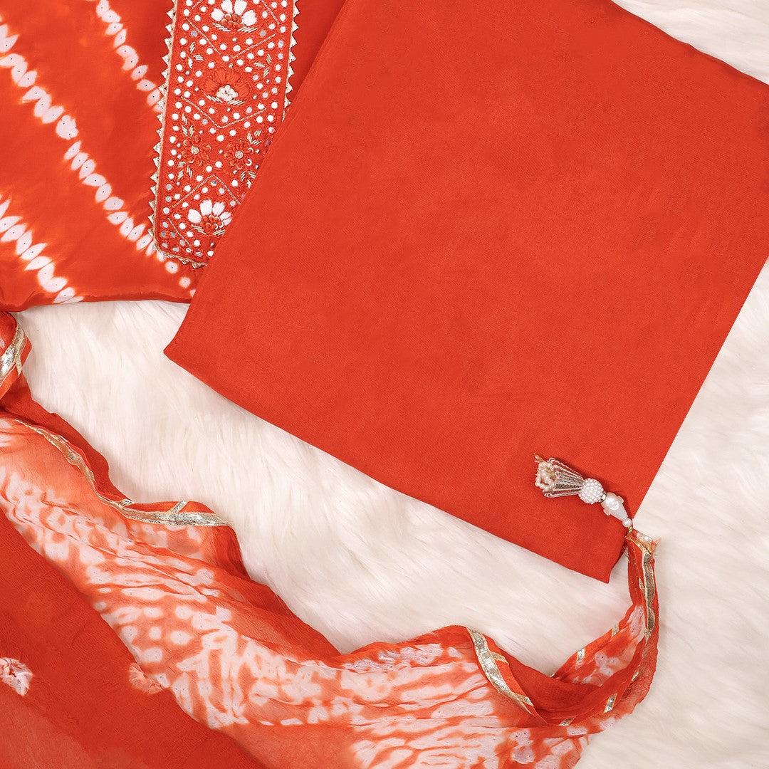 Elegant Orange Crepe Shibori Unstitched Salwar Suit