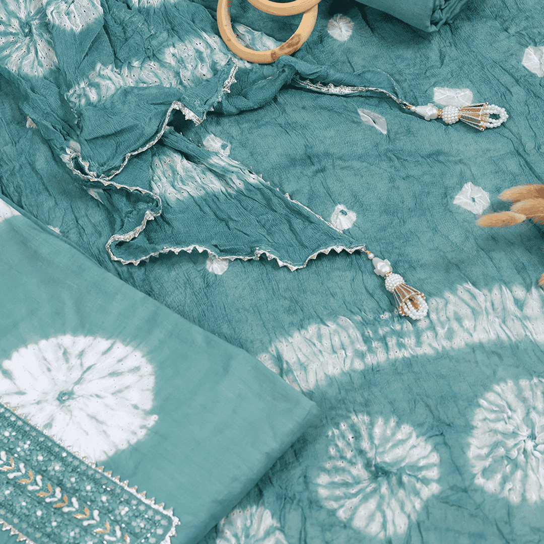 Eucalypts Green Shibori Cotton Unstitched Suit Set