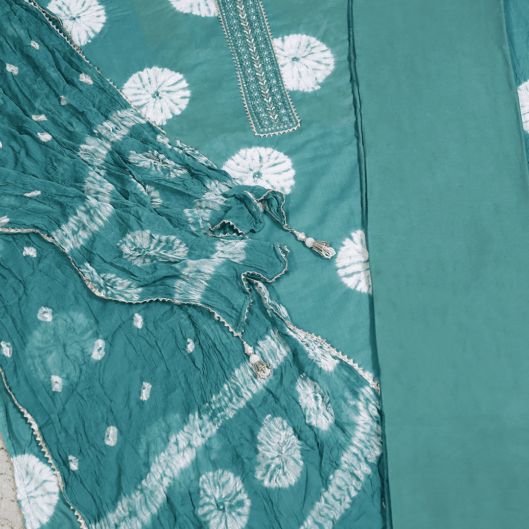 Eucalypts Green Shibori Cotton Unstitched Suit Set