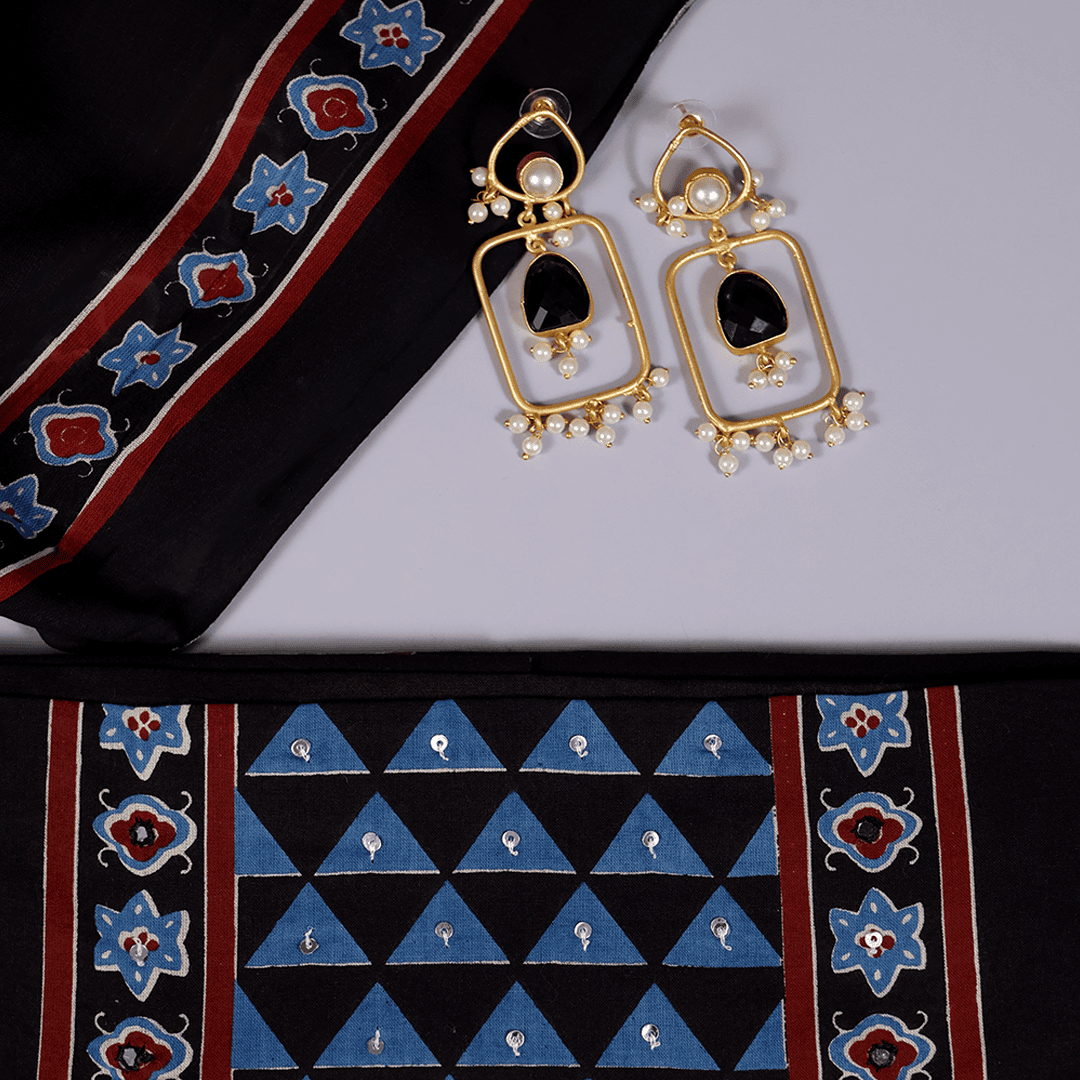 Exquisite Black Ajrak Print Cotton Unstitched Suit Set