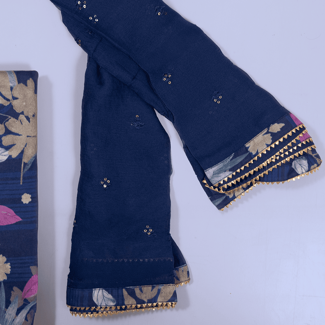 Eye Soothing Blue Cotton Unstitched Suit Set