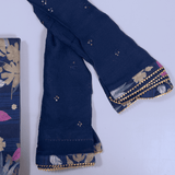 Eye Soothing Blue Cotton Unstitched Suit Set