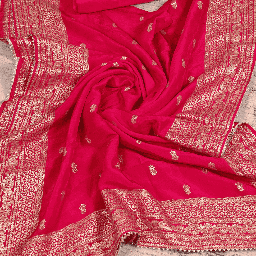 Festive Rani Silk Bhandej Unstitched Suit Set