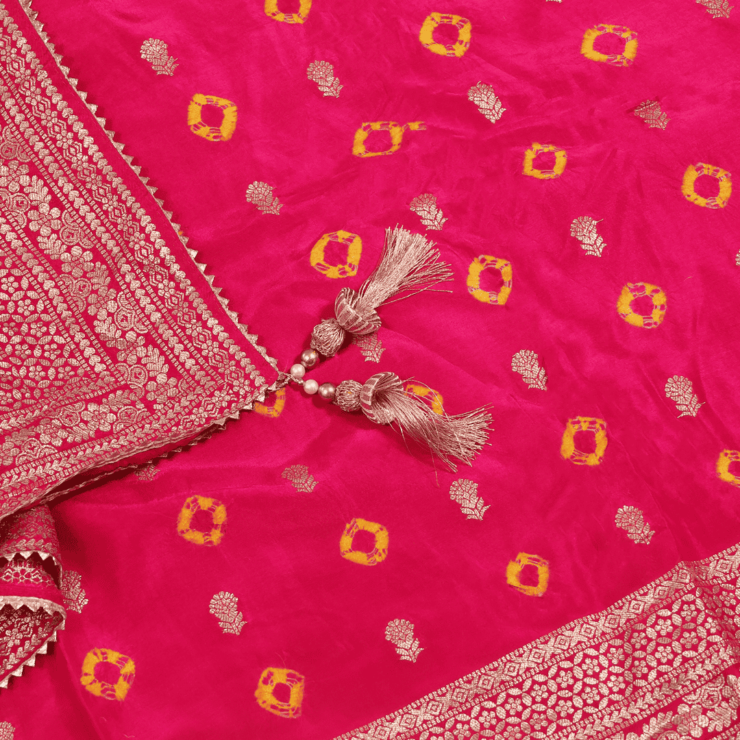Festive Rani Silk Bhandej Unstitched Suit Set