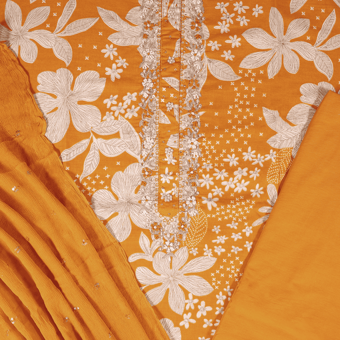 Fiery Yellow Cotton Unstitched Suit Set