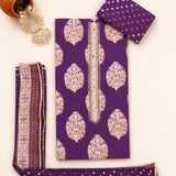 Figgy Purple Cotton Unstitched Suit Set