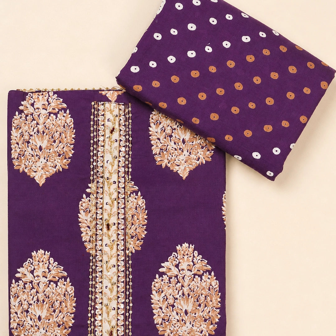 Figgy Purple Cotton Unstitched Suit Set