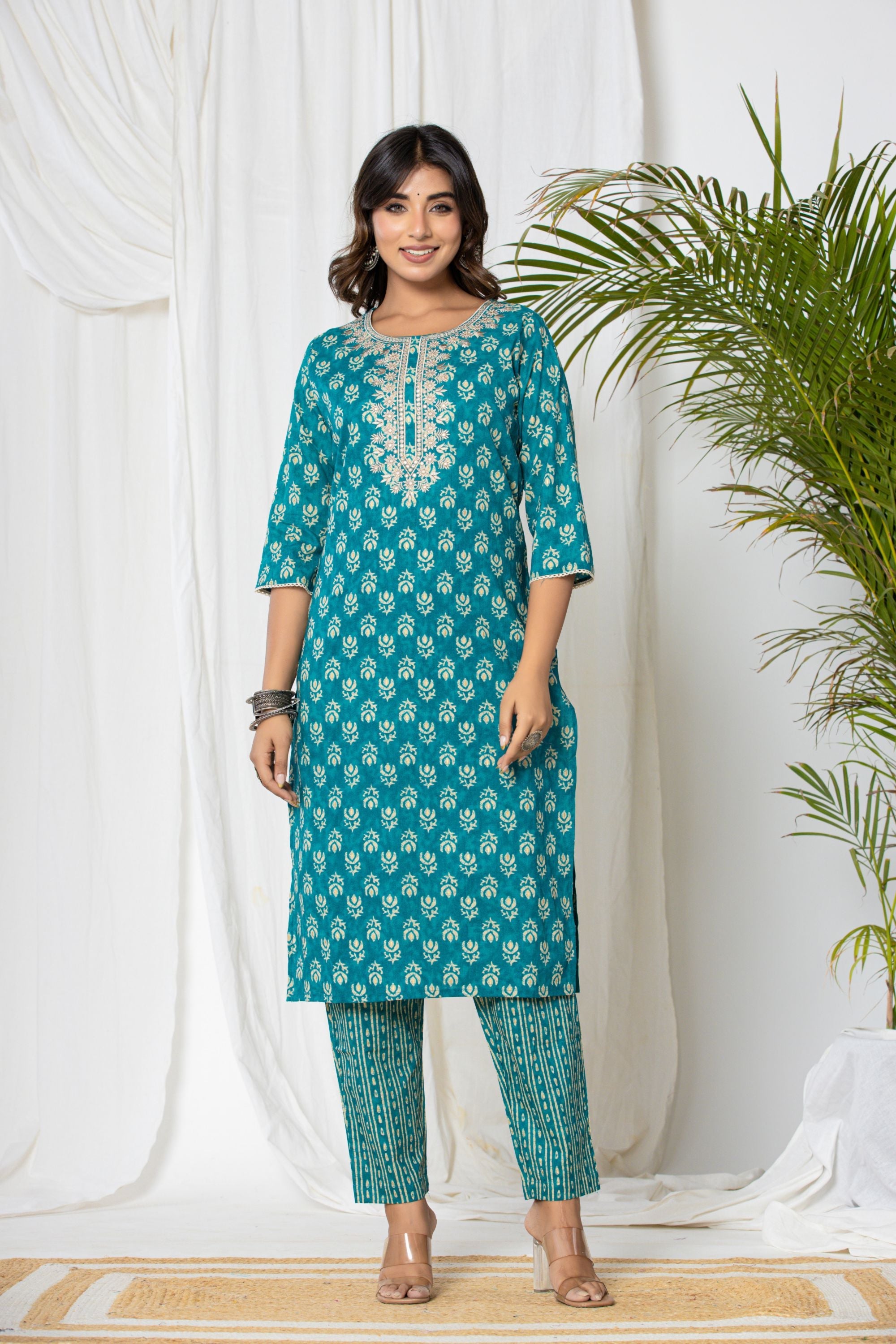 Firozi Buttin Cotton Suit Set