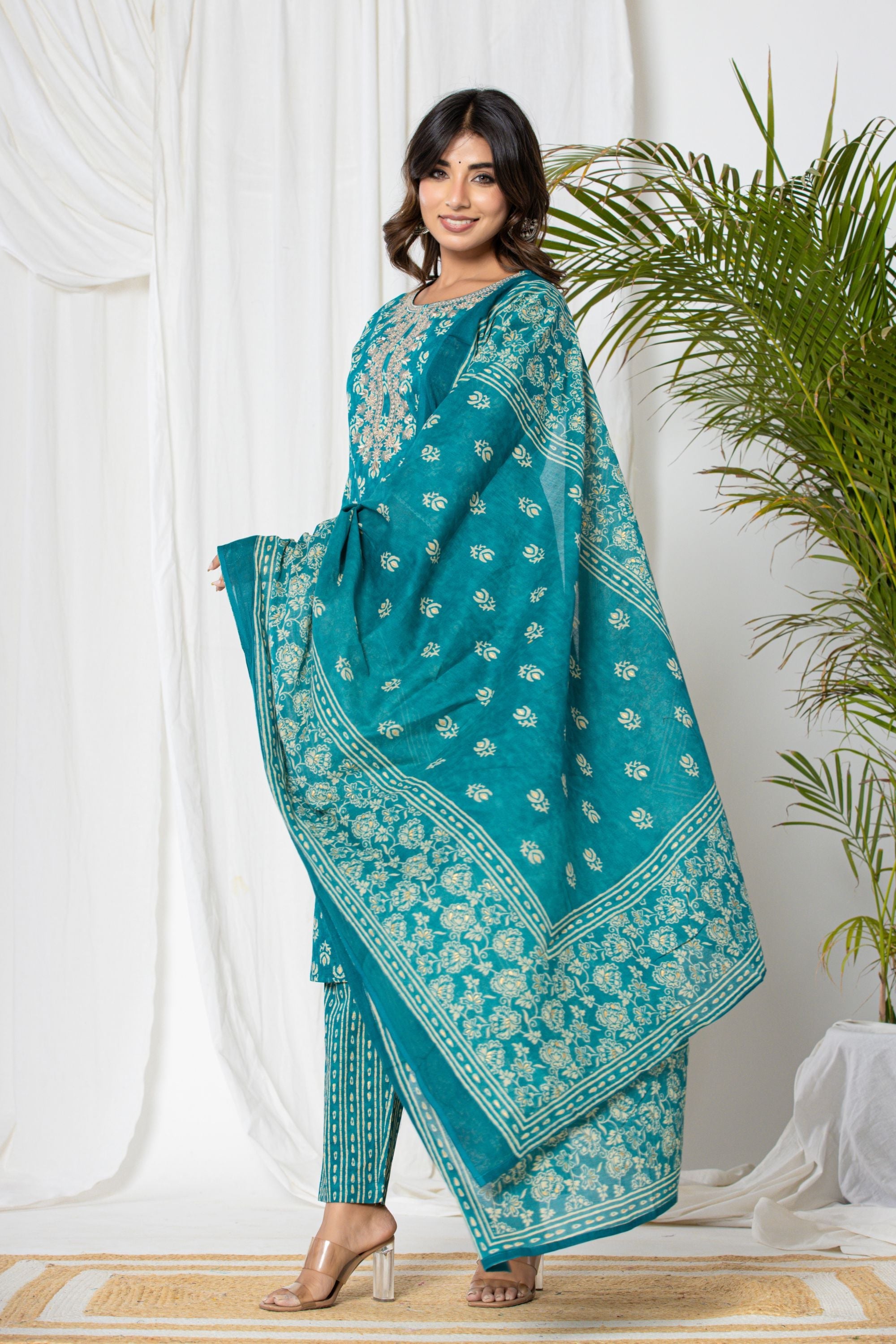 Firozi Buttin Cotton Suit Set