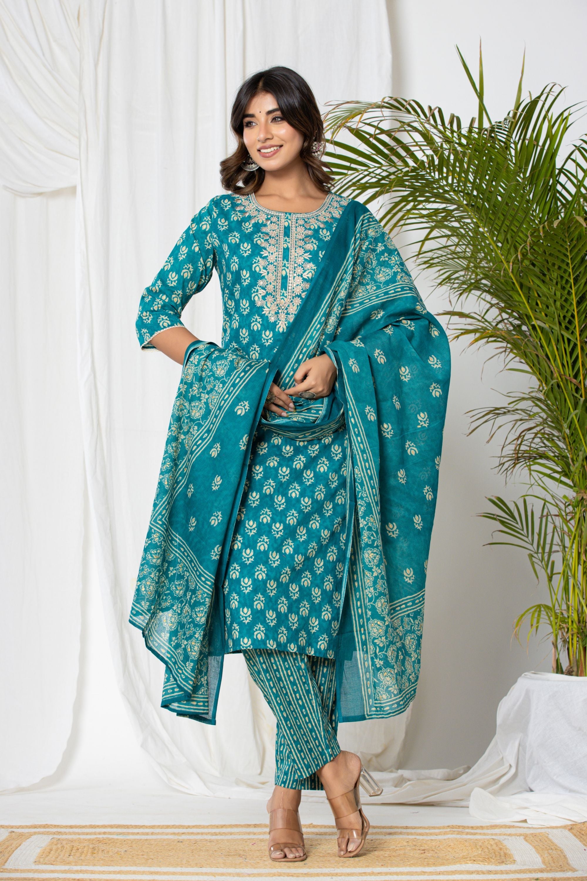 Firozi Buttin Cotton Suit Set