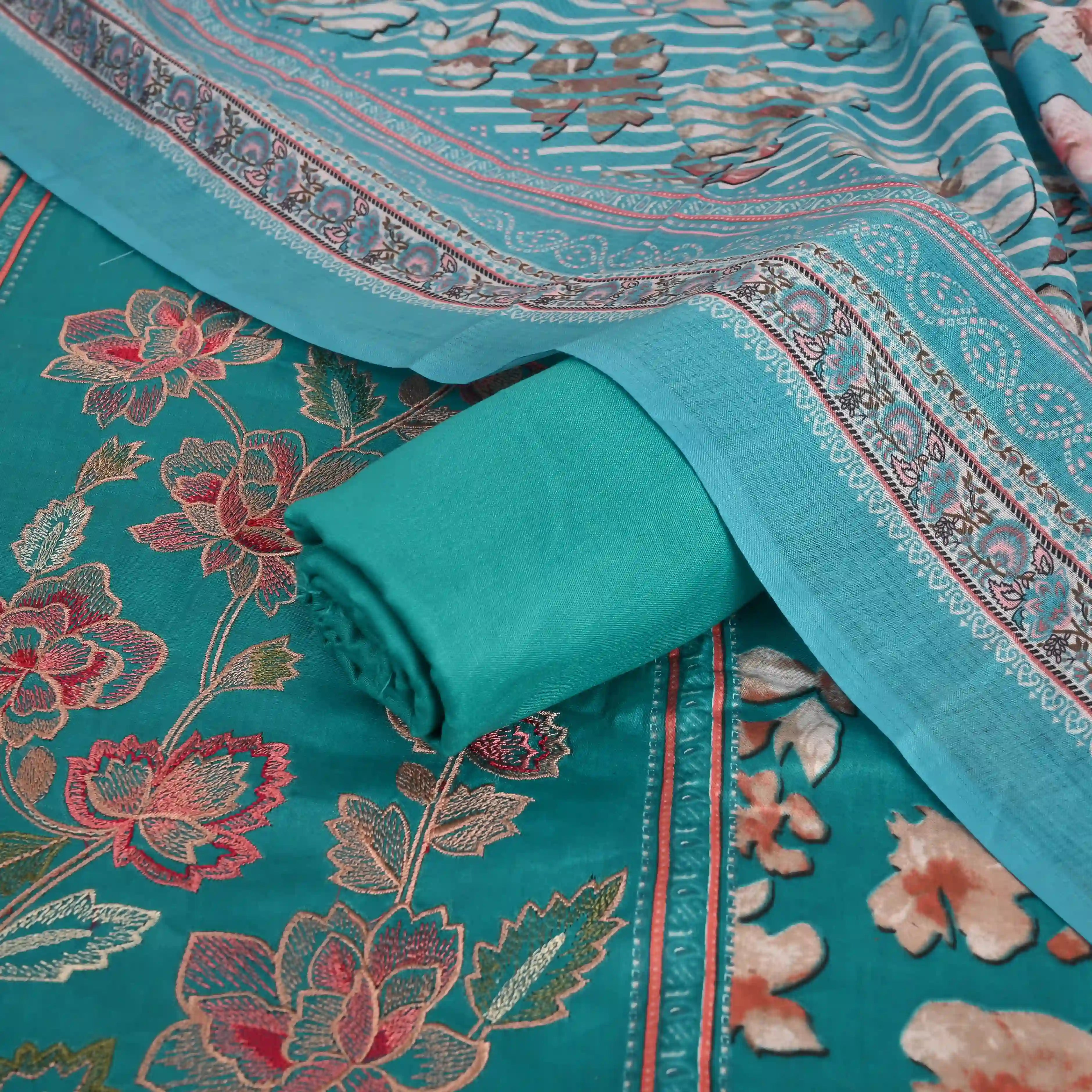 Firozi Pakistani Cotton Unstitched Suit Set