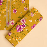 French Yellow Cotton Unstitched Suit Set