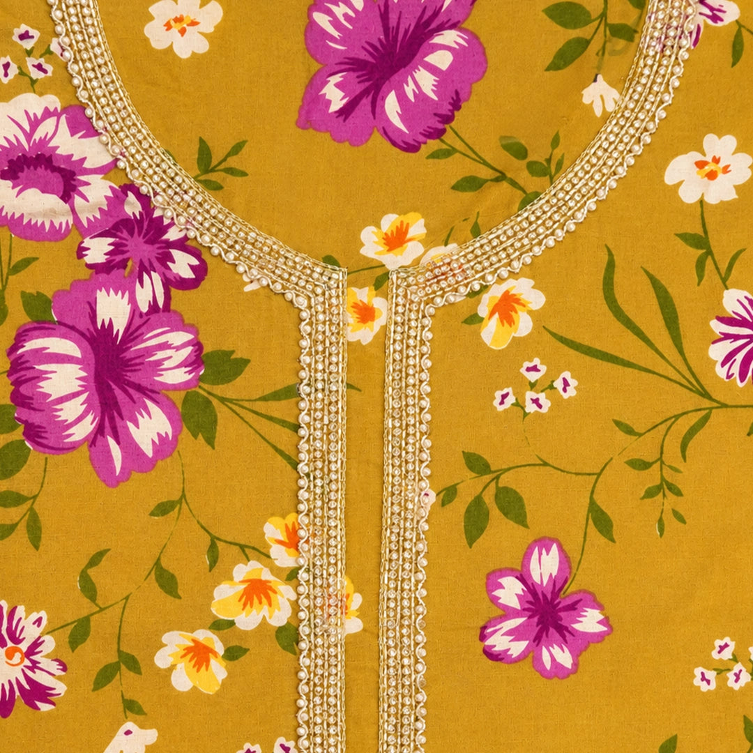 French Yellow Cotton Unstitched Suit Set