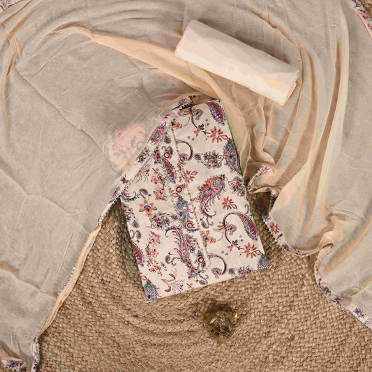Gardenia Cream Lakai Print Cotton Unstitched Suit Set