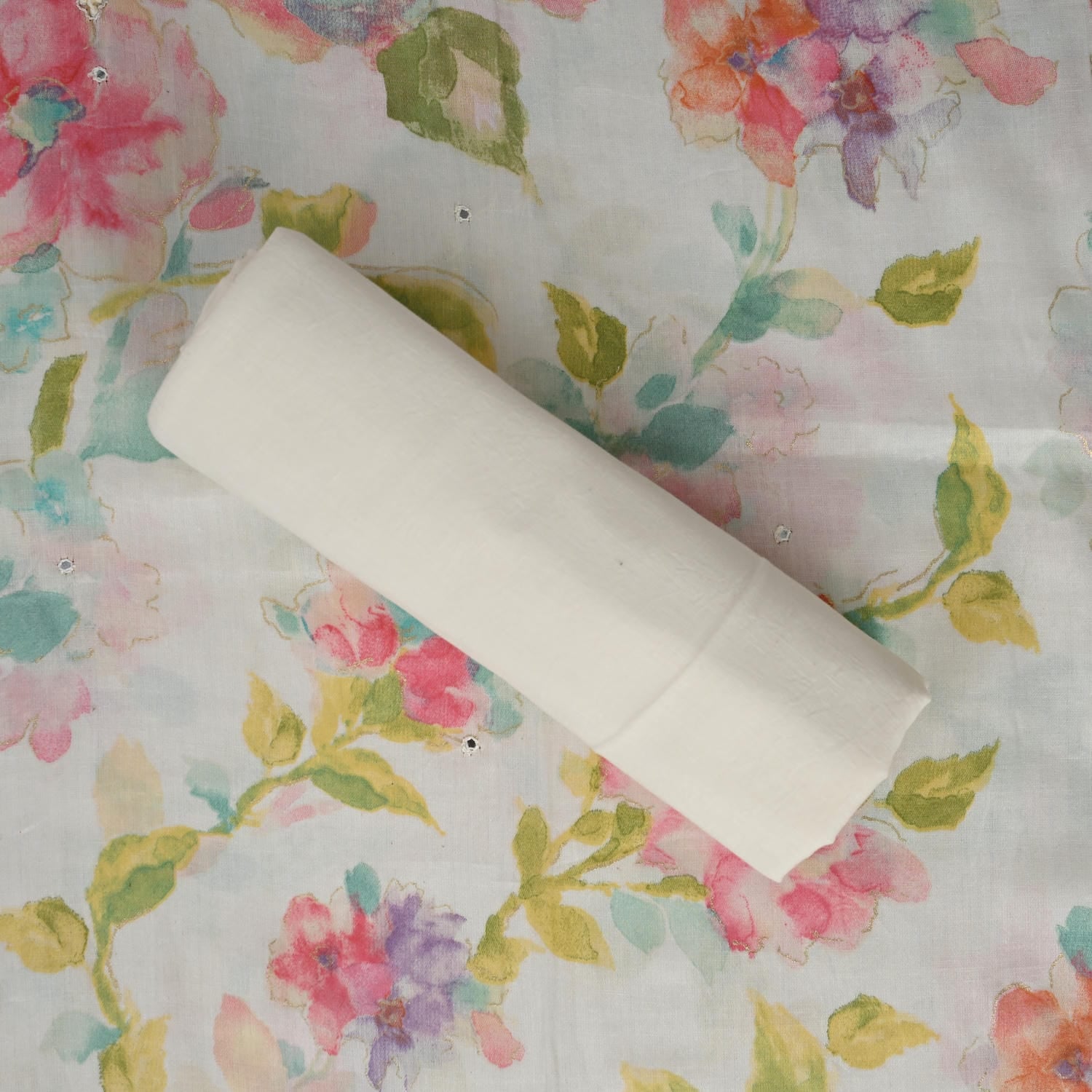 Garlic White Water Print Cotton Suit Set
