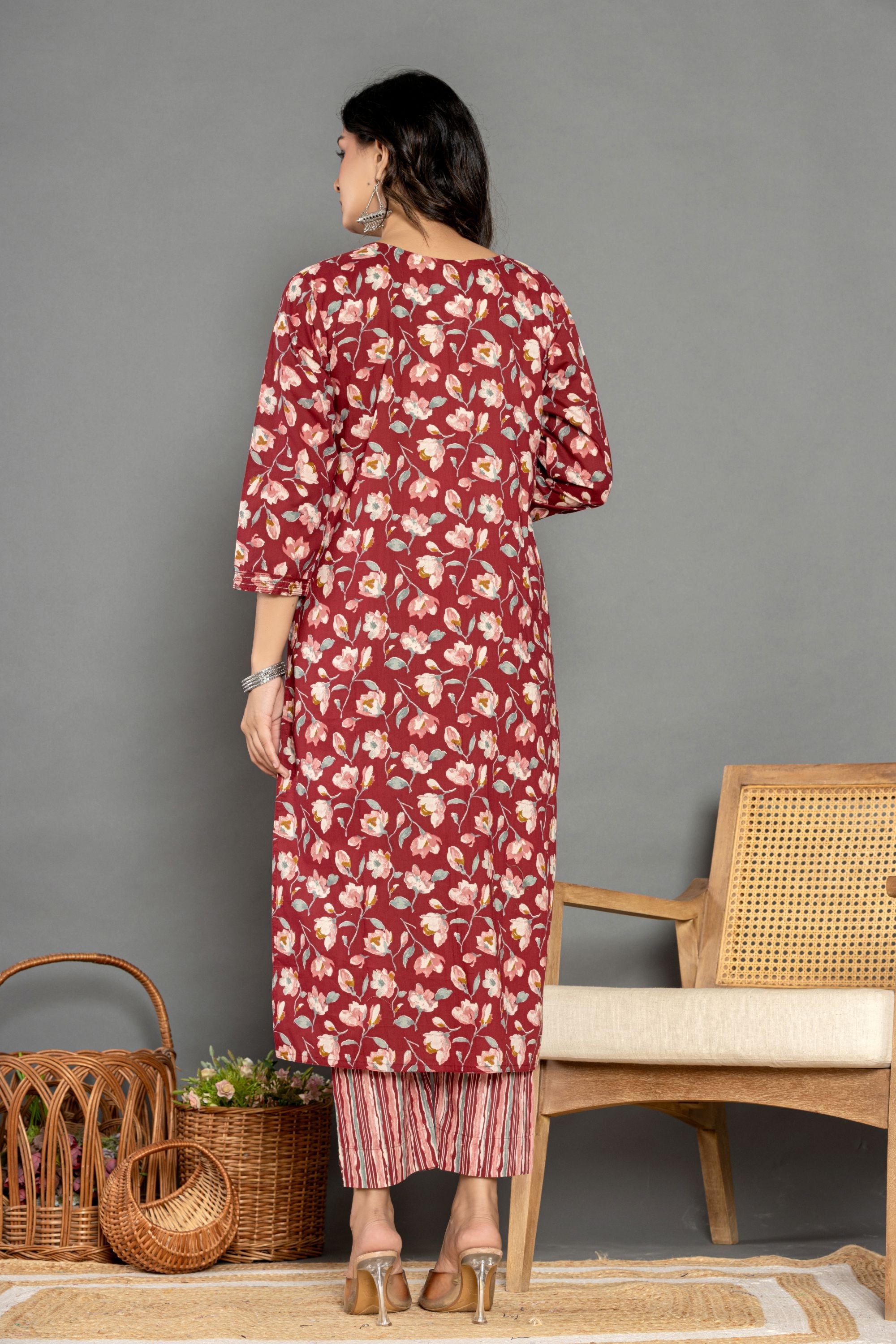 Garnet Marron Cotton Suit Set