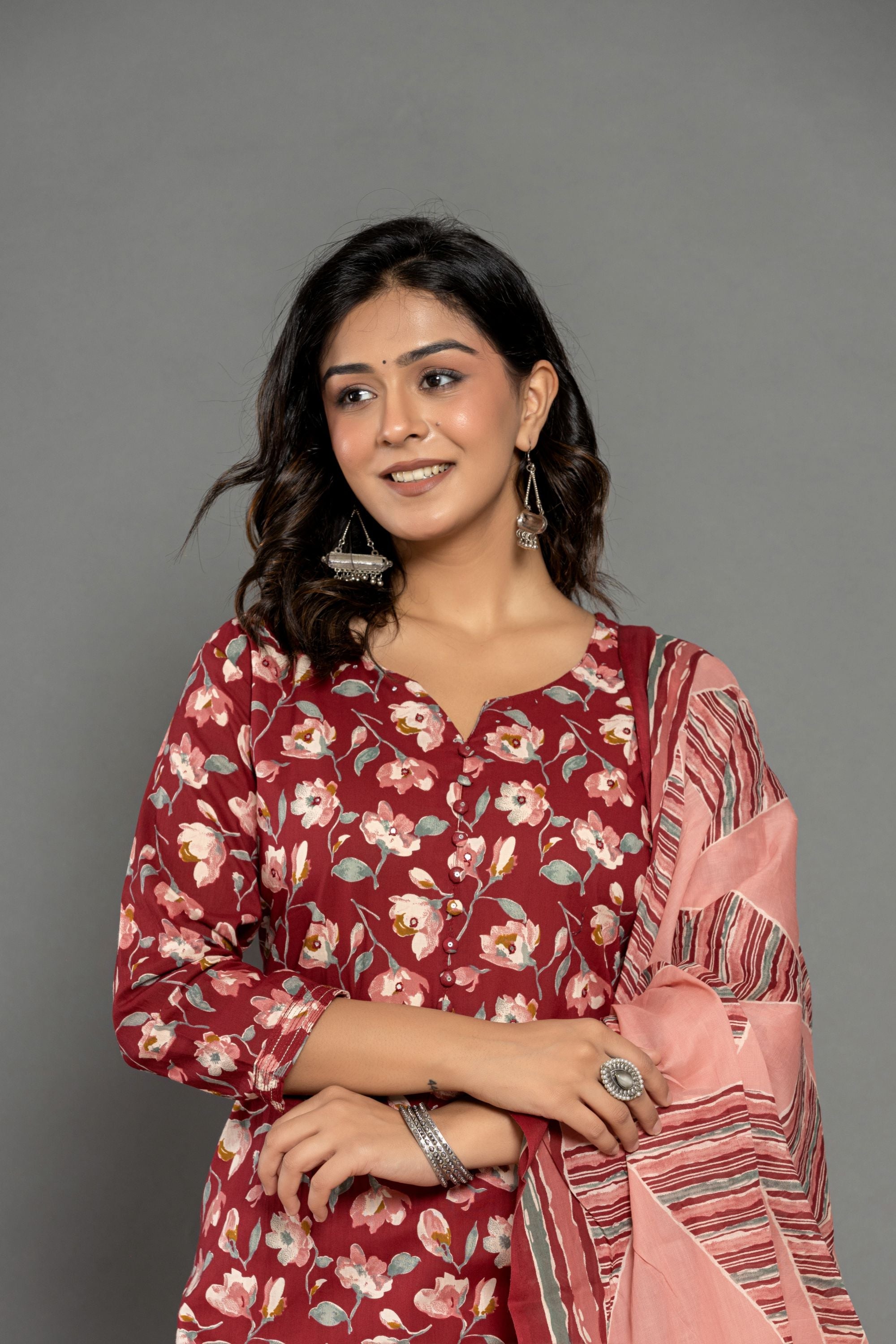 Garnet Marron Cotton Suit Set