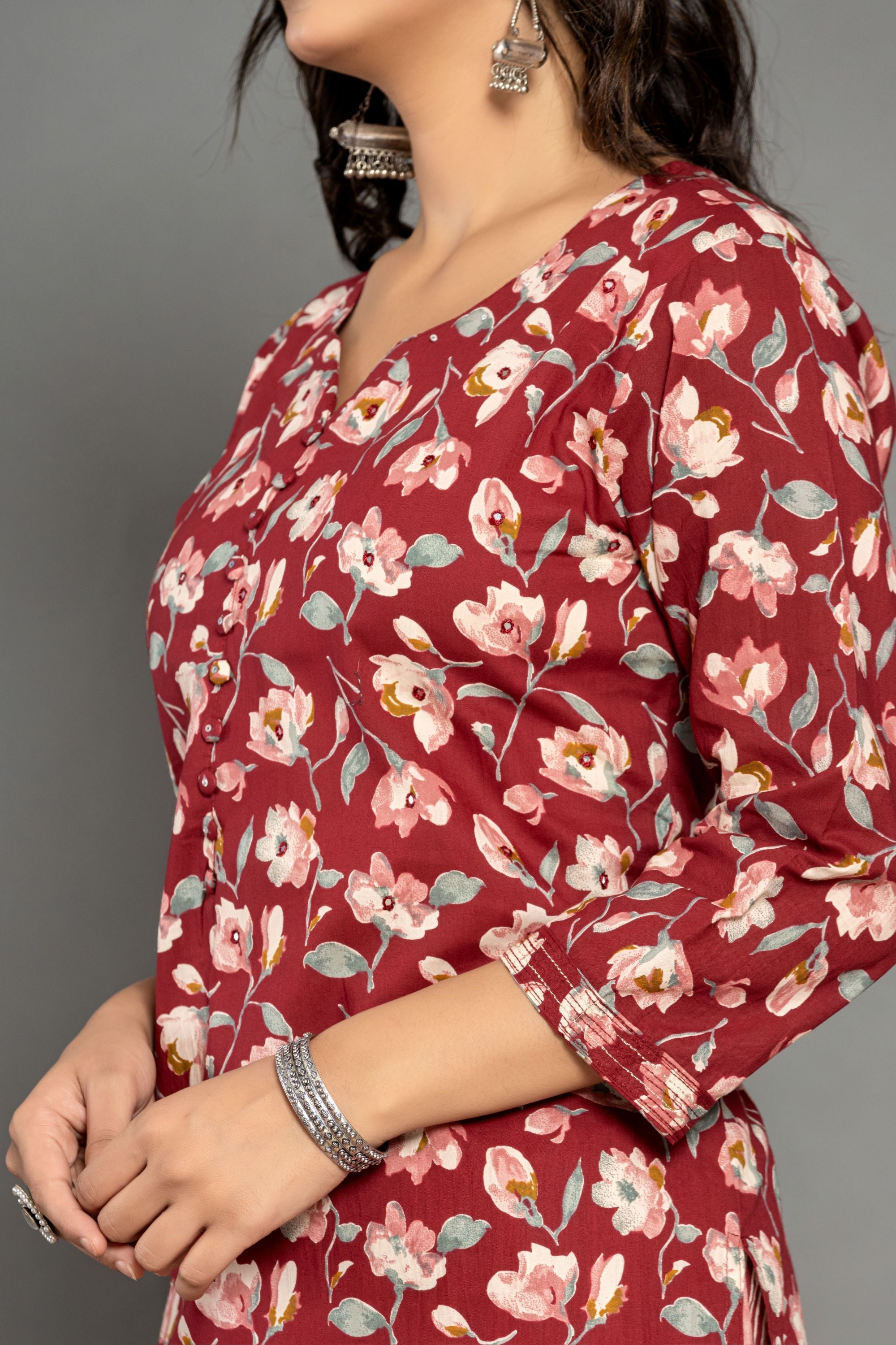 Garnet Marron Cotton Suit Set