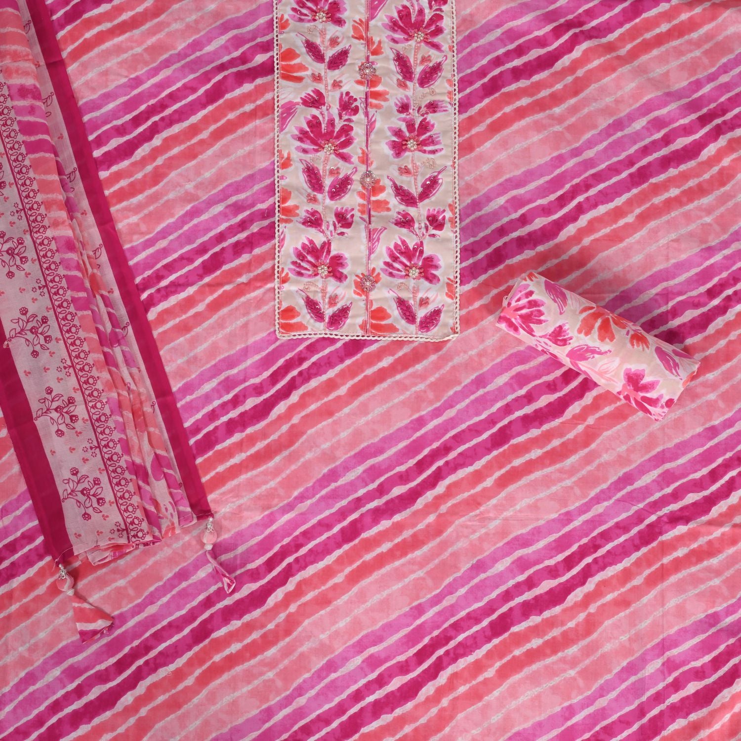 Georgia Pink Leheriya Cotton Unstitched Salwar Suit