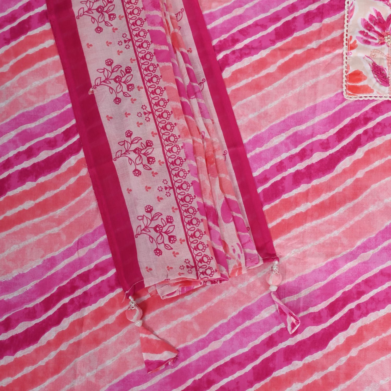 Georgia Pink Leheriya Cotton Unstitched Salwar Suit