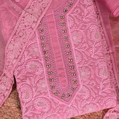 Girly Pink Georget Chikankari Suit Set