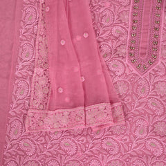 Girly Pink Georget Chikankari Suit Set