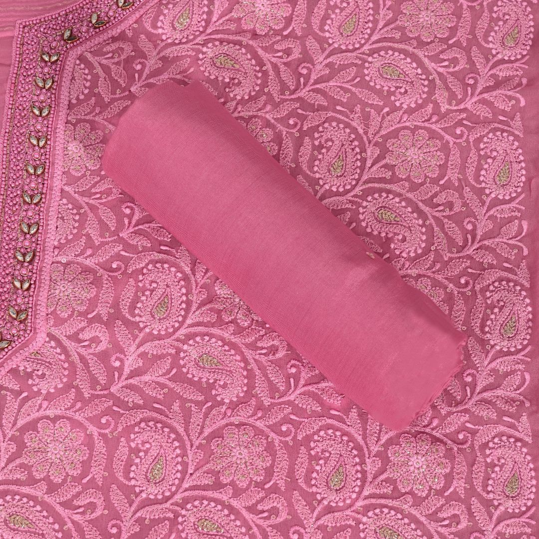 Girly Pink Georget Chikankari Unstitched Salwar Suit