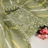 Glacial Green V Neck Cotton Unstitched Suit Set